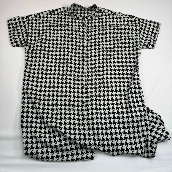 Ellison Short Sleeve Houndstooth Knee Length Shirt Dress Womens Sz L Side Slit - Picture 1 of 10